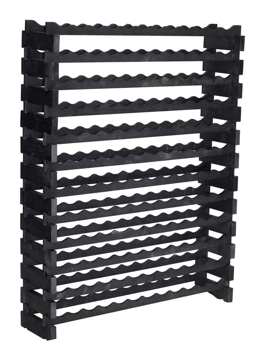 Stackable Modular Wine Rack Storage Stand Display Shelves, Thick Wood (Black, 12 X 12 Rows (144 Slots))