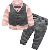 Boys 3Pcs Clothing Sets Cotton Long Sleeve Bowtie Shirts +Vest +Pants Casual Suit