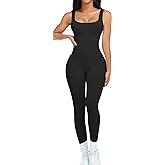 OLCHEE Womens Workout Rompers Jumpsuits Seamless Ribbed Yoga Gym One Piece Sleeveless Square Neck Tank Top Leggings Unitard
