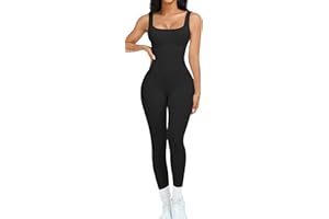 OLCHEE Womens Workout Rompers Jumpsuits Seamless Ribbed Yoga Gym One Piece Sleeveless Square Neck Tank Top Leggings Unitard