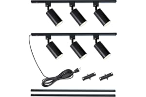 LRAEMXG Plug in Track Lighting with Power Cord, 6-Light GU10 Track Lighting Kit with 6.6FT H Type Track Lighting Rails, Modern Kitchen LED Track Lighting Fixtures Ceiling Spot Light, Black (No Bulbs)