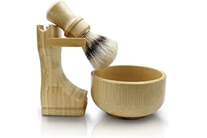 Kikc Men's Shaving Kit with Natural Boar Bristle Shaving Brush, Pure Bamboo Shaving Brush Stand with Bowl | Complete Wet Shaving Set for Smooth & Luxurious Shave