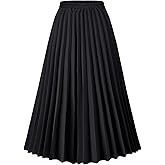 Basoteeuo Womens Skirt Leopard Print Midi Long Shirring Pleated Skirts High Waisted A Line Skirts