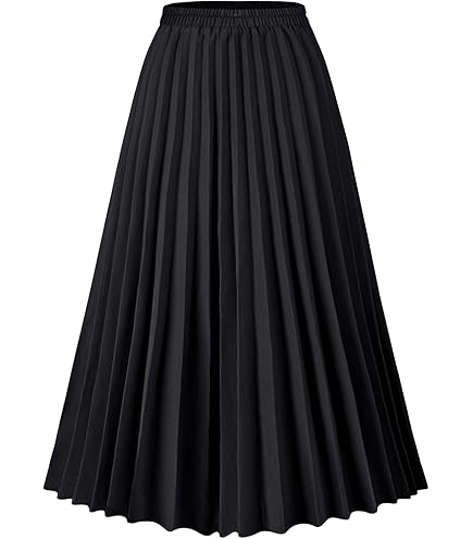 GOLDSTITCH Women's High Waist Pleated Skirt A line Swing Midi