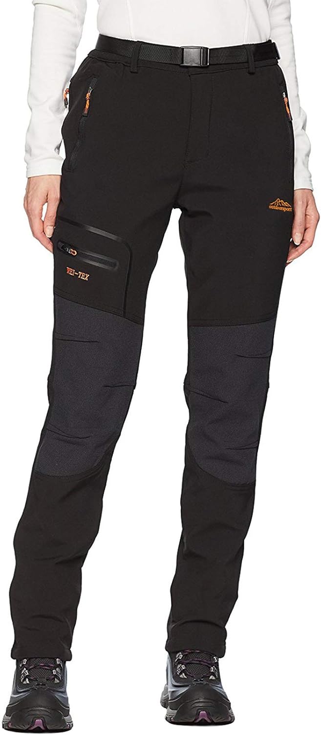 DAFENGEA Women's Snow Ski Outdoor Waterproof Windproof Softshell Fleece Slim Hiking Snowboard Pants: Clothing