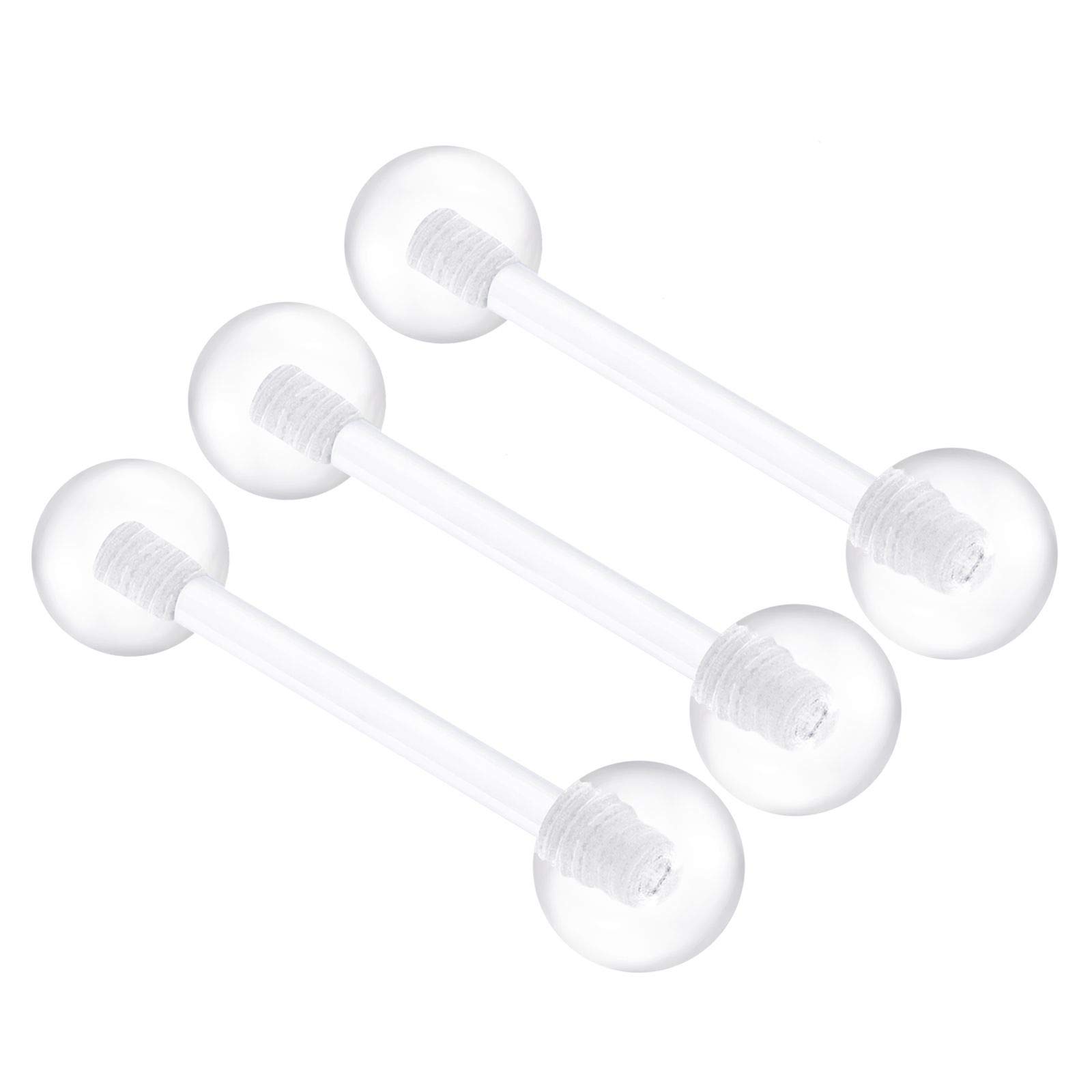 KJM FASHION 3PCS Flexible Acrylic Clear Bioflex Tongue Rings Piercing Retainer 14 Gauge 5/8 16mm 6mm Ball Stud Piercing Jewellery 2493