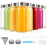 Zukro Glass Juice Bottles 10.5 oz, 8 Pack Reusable Small Clear Water Container With Stainless Steel Lids & Straw for Juicing, Smoothie, Travel, Homemade Drinks, Fridge, Leak Proof & BPA Free
