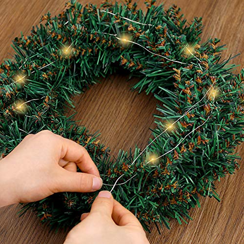 HAKACC 12 Inch Artifical Christmas Wreath with 20 Battery Lights for Front Door Decoration and Christmas Party