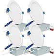 SAATLY 4-Pack 13W 6 inch LED Recessed Lighting, Ultra Thin Ceiling Downlight with Junction Box, 3000K Warm White Dimmable, 850lm 110W Eqv. ETL Certified.