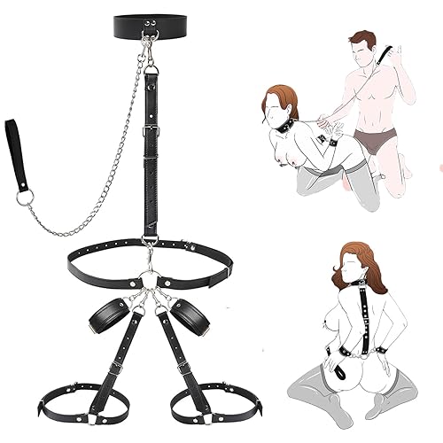 thumbnail image 2 of Bondage Restraint Set - Neck To Back Wrist Cuffs With Collar & Handcuffs Fetish Kit 2 of 12