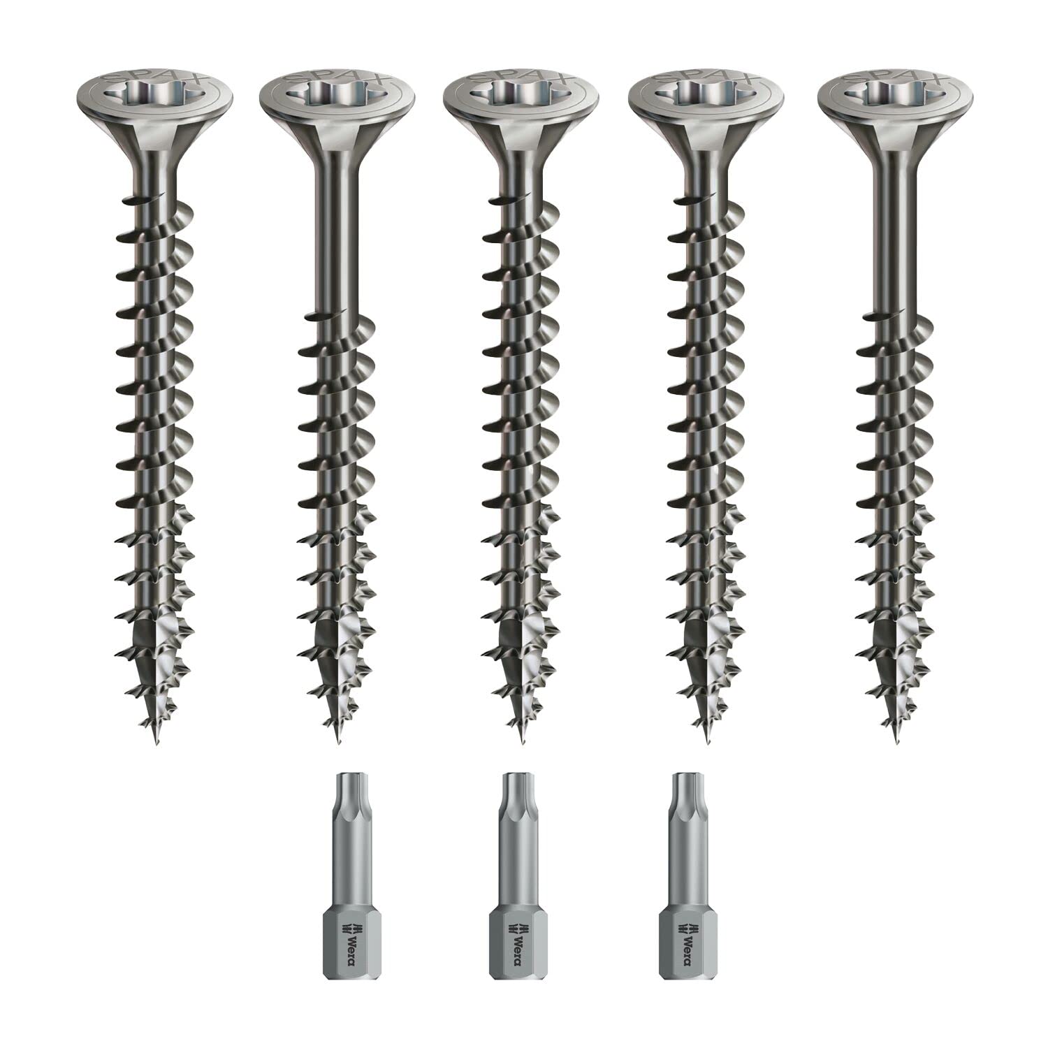 Spax Wood Screw Set Full/Partial Thread + Torx Bit | 5 Sizes: 3x30; 4x40; 4.5x45; 5x80; 6x100 | Stainless Steel A2 - Rustproof — image 1