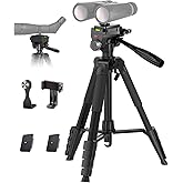 Binocular Tripod, 72” Spotting Scope Tripod Stand with Binocular Adapter and 2 QR Plates, Travel Camera Stand with Phone Holder/Carry Bag, Compatible with Binoculars/Spotting Scope/Camera/Phone