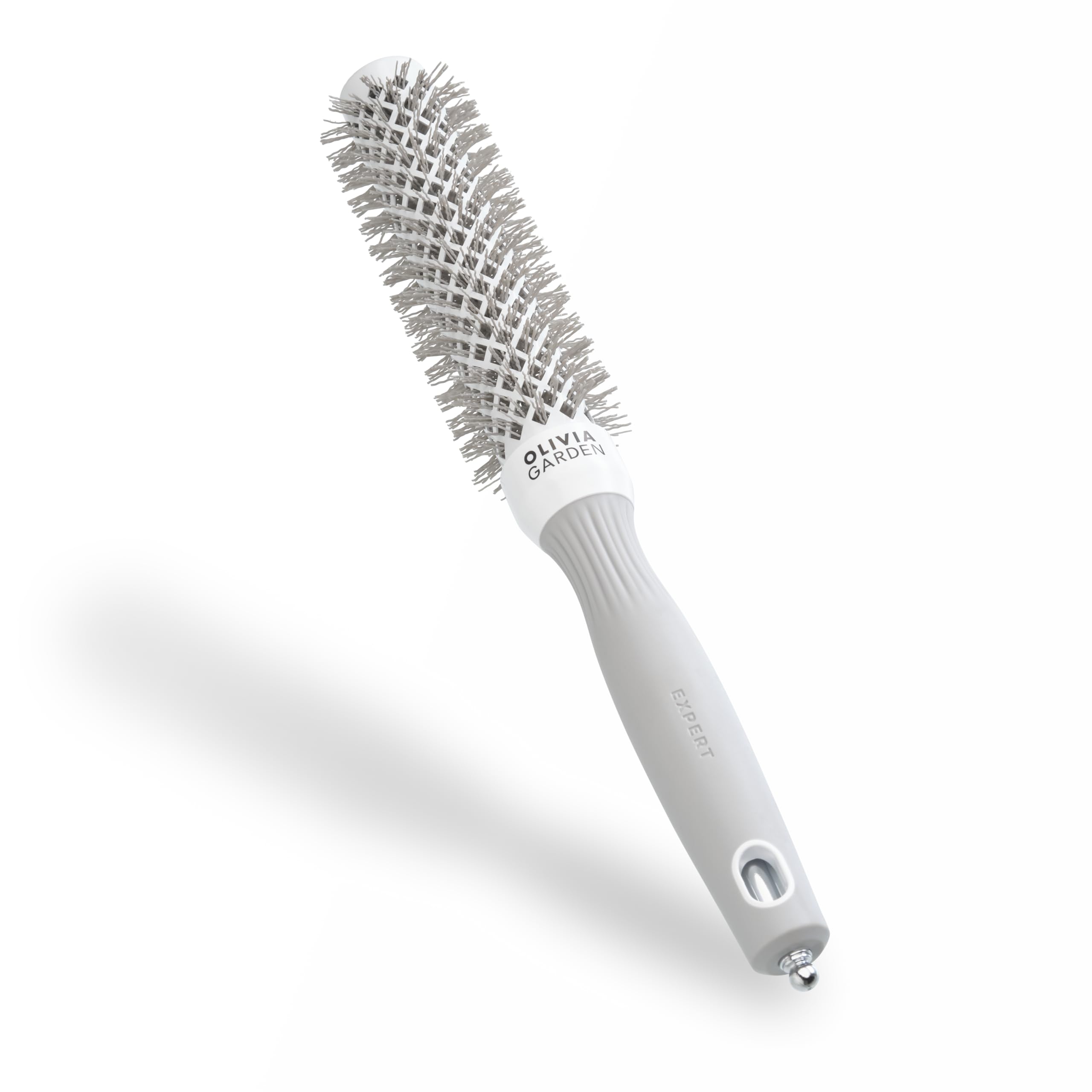 Olivia Garden Expert Blowout Speed – White & Grey - 25 - Ceramic Coated Round Brush with Extra Long Barrel for 25% Faster Blowouts — image 1