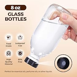 8oz Clear Glass Bottle with Lids, 3 Pack Round