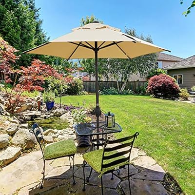 Amazon Com Abba Patio 7 5ft Patio Umbrella Outdoor Umbrella Patio Market Table Umbrella With Push Button Tilt And Crank For Garden Lawn Deck Backyard Pool Beige Garden Outdoor