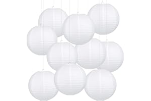 Fontien 12-Inch White Paper Lanterns，Hanging Round Chinese Paper Lanterns, Decoration for Party Wedding Anniversary (10pcs, White)