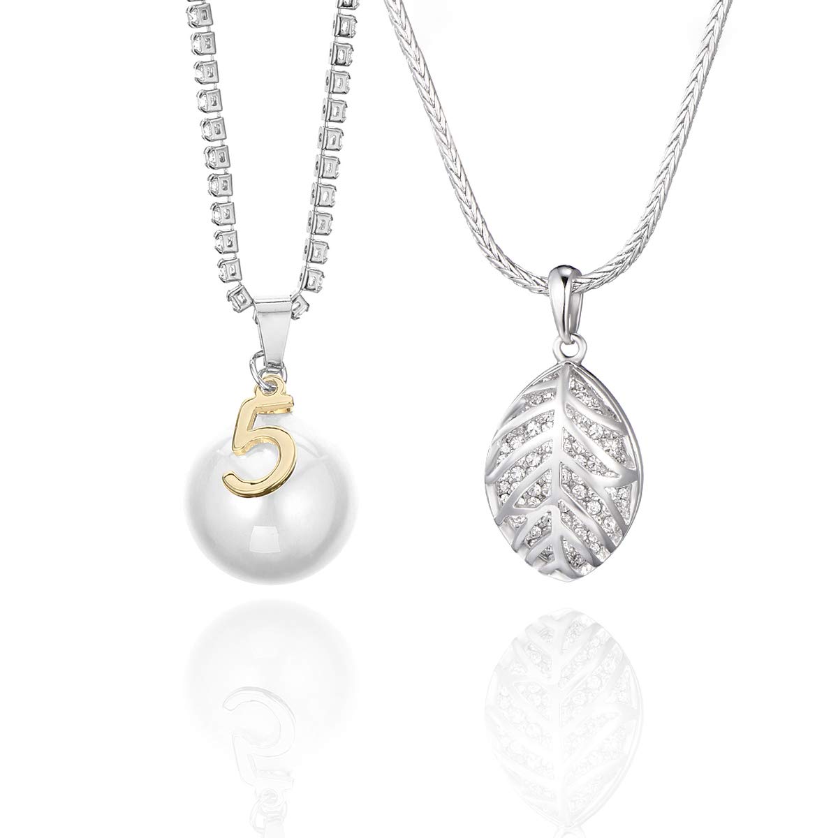 PengJin Woman's Leaf/Pearl Y-Shaped Zircon Necklace, Perfect Birthday for Girl