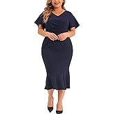 Agnes Orinda Plus Size Dress for Women Wrap V Neck Ruffled Short Sleeve Cocktail Dresses Party Wrap Dress