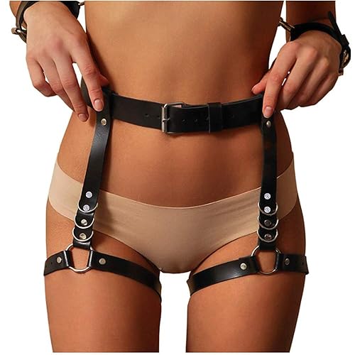 Women Sexy Punk Leather Harness Garter Belt Adjustable Waist Leg