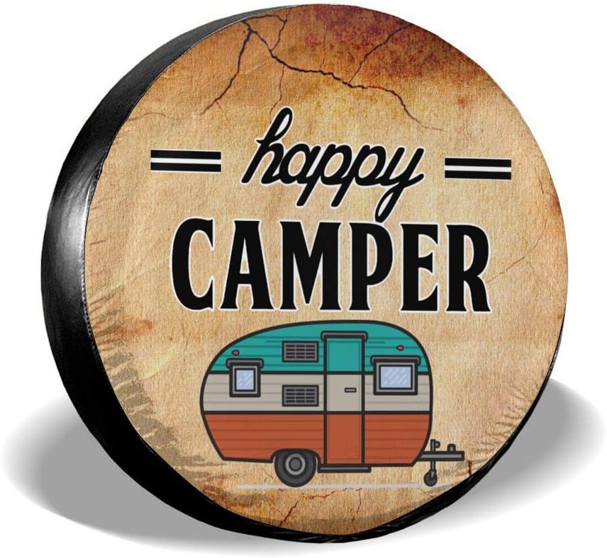 NELifeTire Cover Happy Camper Camping Polyester Wheel Tire Cover Potable Universal Wheel Covers Powerful Waterproof Tire Cover Fit for Jeep Trailer RV SUV Truck Trailer Accessories (14-17 in)