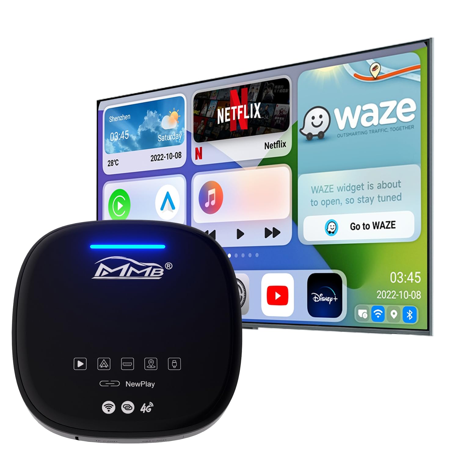 MMB MAX 3.0 Wireless CarPlay Adapter 2023 Multimedia Videobox Mit HDMI-Ausgang, The Magic Ai Box, Android 10 System Online YouTube/Netflix/Google Play Dongle,