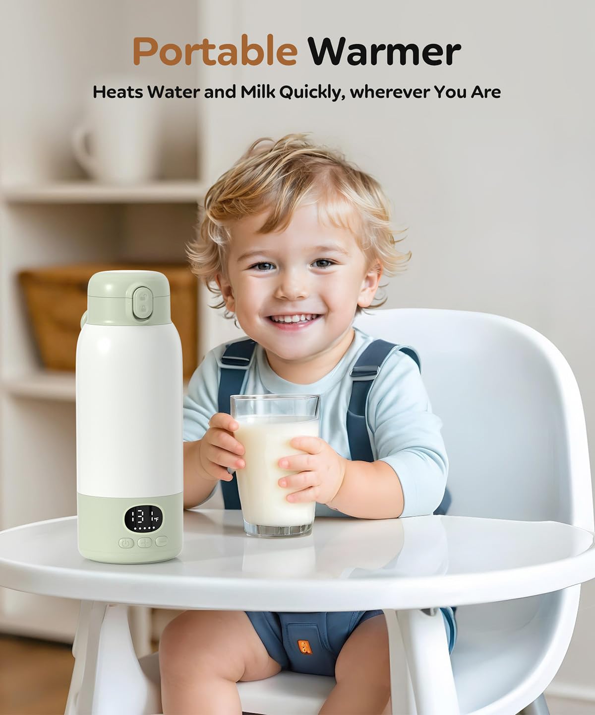 Portable Bottle Warmer 17oz Bottle Warmer for Breast Milk Formula & Water, Fast Heating, Long Battery Life & Large Capacity, Suitable for Baby Outdoor Travel Green