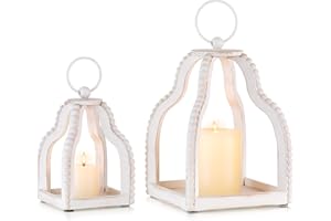 Staymoment Wood Lanterns Decorative Indoor: Farmhouse Hanging Candle Holder Set of 2 Brown Table Centerpiece Fireplace Mantle Shelf Rustic Home Decor Fall Decoration