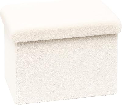 Bonlife Boucle Ottoman Seat with Storage White 42x32x32cm