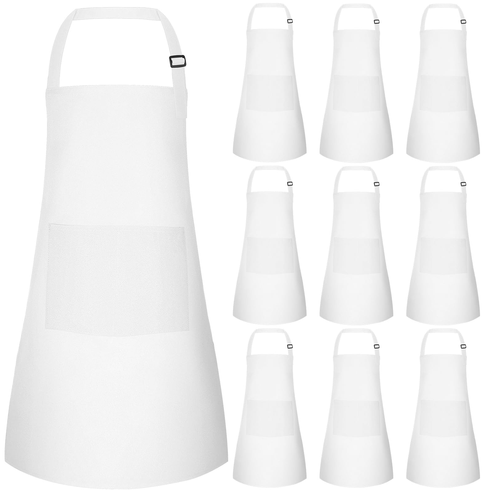BOUBONI 10 Pcs Kids Apron with 2 Pockets Adjustable Kids Chef Apron Bulk for Cooking Baking Painting Crafting (White)
