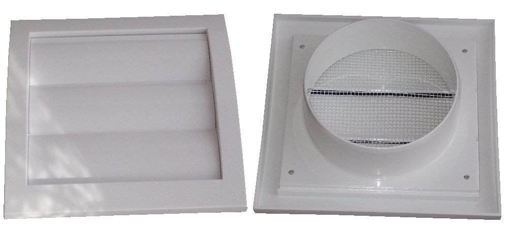 Air Ventilation Plastic Grill Cover 148mm x 153mm Gravity Flaps Ø100 ducting/White