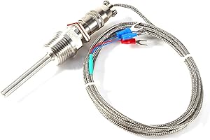 RTD PT100 Temperature Sensor Temperature Monitoring Sensing Tool 1/2" NPT Thread Temperature Probe 3 Wires 2Meter Cable Indus