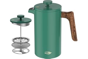 IKAPE French Press Coffee Maker, 34 OZ 304 Stainless Steel Espresso Coffee & Tea Maker with 4 Level Filtration System(Green)