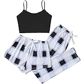 Milumia Women's 3 Pieces Plaid Pajama Set Cami Shorts Pants Pj Sets Sleeveless Soft Lounge Sleepwear Sets