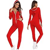 SWOMOG Womens Pajamas Jumpsuits Zip-up Hoodie Union Jumpsuit Romper Long Sleeve Sexy Onesie Bodysuits One Piece Sleepwear