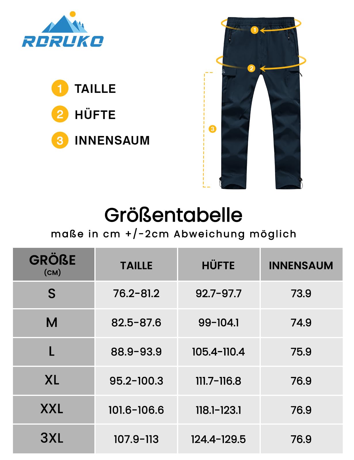Rdruko Wanderhose Herren Sommer Leichte Cargohose Stretch Outdoorhose Wasserdicht Trekkinghose Schnelltrocknend für Männer mit 5 Taschen (Dunkelblau L) 7