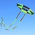 Beach Kites for Adults Large with Long Tail, 98 inches Super Easy Flyer 3D Rainbow Box Kites, Comes with Two 49 Feet Multi Colors Tails, 300 ft Kite String & Handle