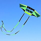 Beach Kites for Adults Large with Long Tail, 98 inches Super Easy Flyer 3D Rainbow Box Kites, Comes with Two 49 Feet Multi Colors Tails, 300 ft Kite String & Handle