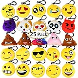 Dreampark Emoji Keychain Mini Cute Plush Pillows, Christmas / Birthday Party Supplies Party Favors for Kids, Carnival Prizes for Kids Shool Classroom Rewards 2" Set of 25