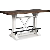Signature Design by Ashley Farmhouse Counter Height Dining Table, White | Rustic two-tone finish, Relaxing integrated metal footrest, Space-saving 36-inch counter height, Valebeck Series