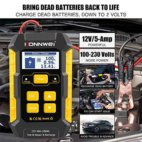 KONNWEI 3 in 1 Car Battery Charger, KW510 Battery Tester 12V 5Amp Fully Automatic Smart Charger