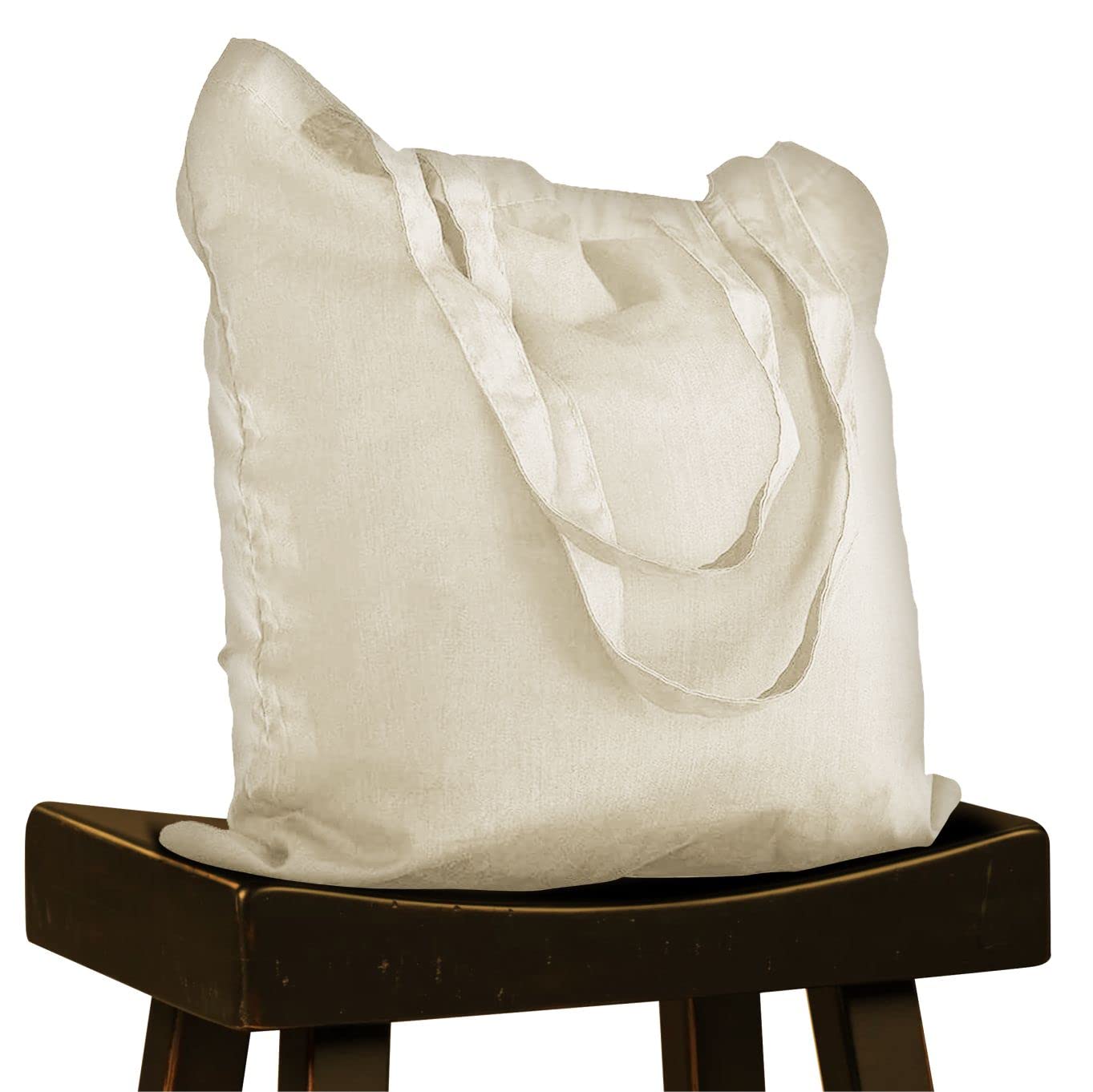 Lang Horn Cotton 10 pack 14 X 16 inch Long Handle Plain blank Tote Bags for Grocery Machine Washable Strong, Screen Printing