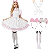 Tvnxdgl Alice Costume Women Wonderland Maid Outfit Anime Lolita Dress Halloween Cosplay Maid Apron Gloves Headband Socks Set