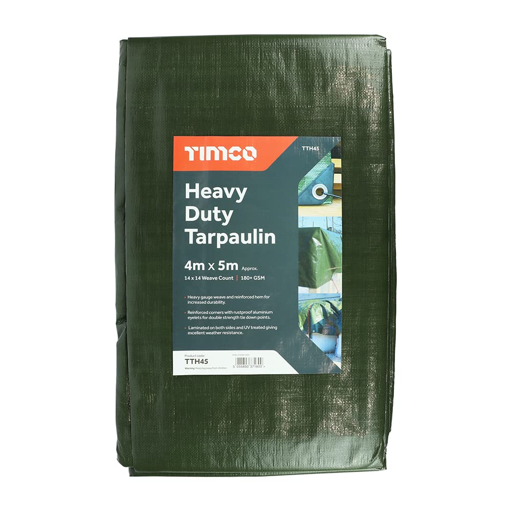 TIMCO Tarpaulin - Heavy Duty and Waterproof Tarpaulin cover - 4 x 5m - Green