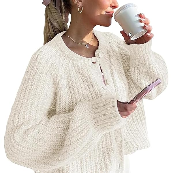 Tuduoms Cárdigan Corto Clásico De Manga Larga Para Mujer, Con Frente Abierto, Tejido Grueso, Suéter Corto De Moda Ligero, Beige, Pequeña