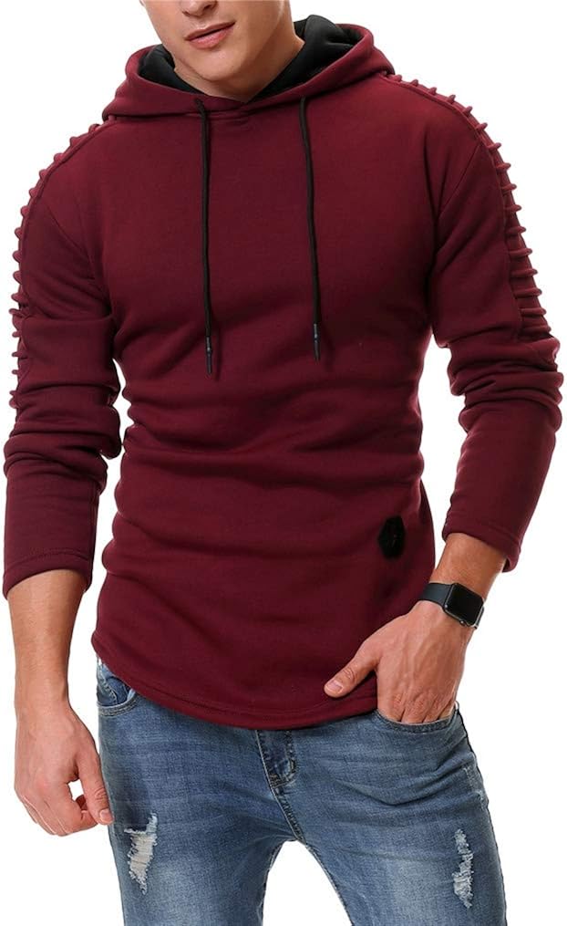 Seazoon Mens Long Sleeve Casual Plain Pullover Drawstring Hoodie Hem Curved Basic Breathable Sweatshirt: Clothing