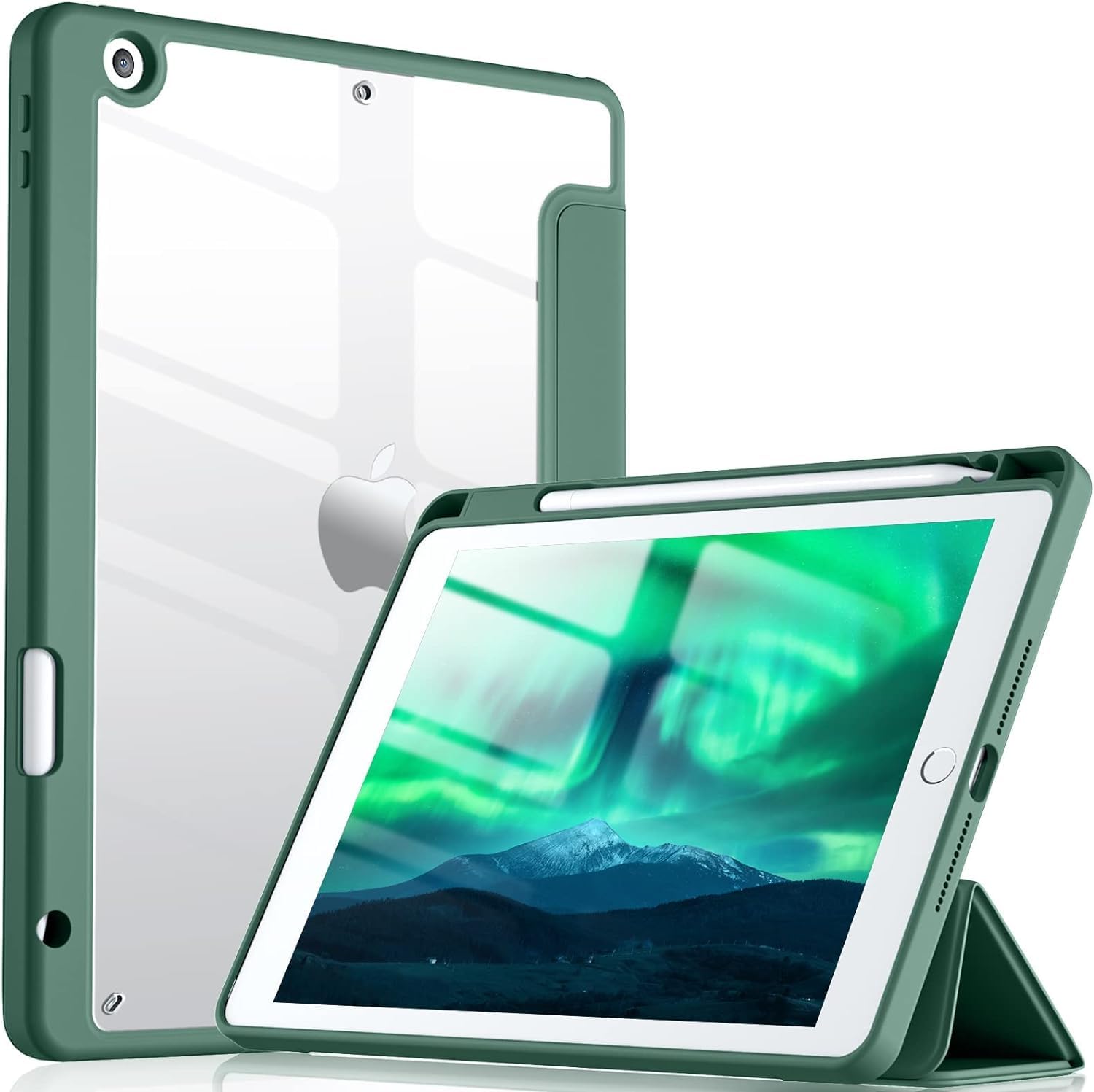 Smart Case For iPad 10.2" 9th/8th/7th Generation 2021/2020/2019 with Auto Wake/Sleep Shockproof Transparent Back Shell tablet cover (Emerald Green)