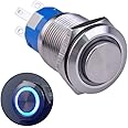 Ulincos® Latching Push Button Switch U19C2 1NO1NC SPDT ON/Off Silver Stainless Steel Shell with Blue LED Ring Suitable for 19mm 3/4" Mounting Hole (Blue)