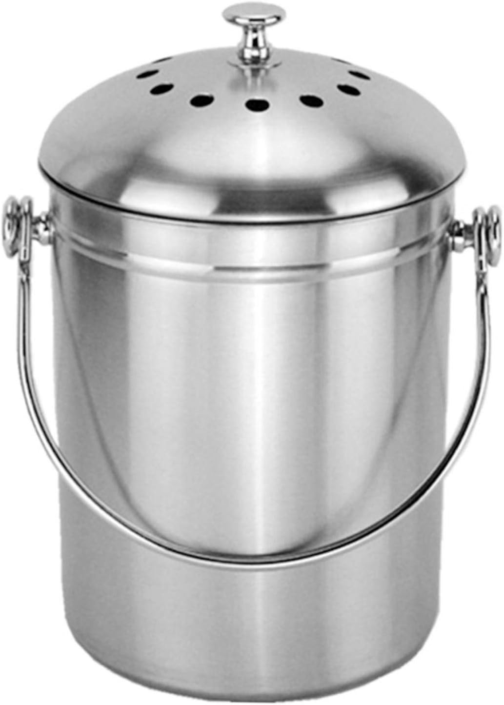1.3 Gallon Stainless Steel Compost Bin, Kitchen Compost Bin, Indoor Compost Bucket with Lid for Kitchen Countertop Odorless Compost Pail for Kitchen Food Waste with Handle