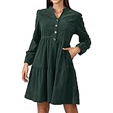 Jayscreate Women's 2025 Long Sleeve Corduroy Dress Above Knee A-Line V Neck Fall Winter Short Work Dress