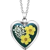 Handmade Heart Shaped Dried Pressed Forget Me Not Flower Photo Locket Pendant Necklace